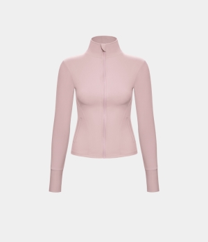 Halara Stand Collar Zipper Front Side Pocket Thumb Hole Cropped Yoga Jacket Women's Tops Lilac Pink | HGQRUID-03