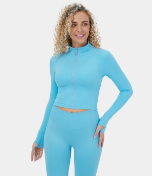 Halara Stand Collar Zipper Front Thumb Hole Cropped Yoga Jacket Women's Tops Tropical Breeze | PGQZSIE-13