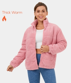 Halara Stand Collar Zipper Side Pocket Casual Fleece Jacket Women's Tops Bridal Rose | BSNKQTD-24