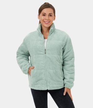 Halara Stand Collar Zipper Side Pocket Casual Fleece Jacket Women's Tops Aqua Foam | ZYJLQVB-49