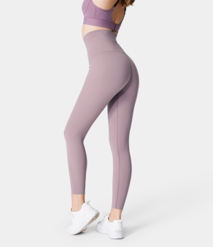 Halara Super High Waisted Butt Lifting Tummy Control Buckle-Front 7/8 Women's Leggings Ash Pink | 198370-FDB