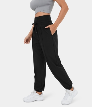 Halara Super High Waisted Drawstring Side Pocket Casual Women's Jogger Black | 359271-JKW