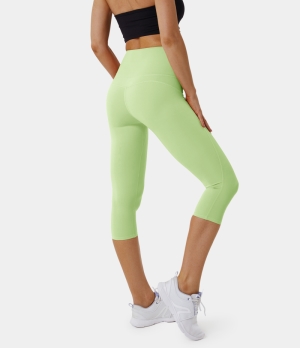 Halara Super High Waisted Side Ruched Capri Women's Leggings Pale Green | 470698-BPF