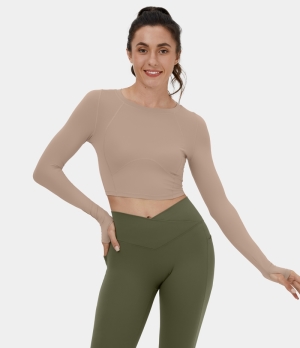 Halara Thumb Hole Corset Style Contrast Cropped Yoga Sports Women's Tops Light Taupe | FGUWRTC-46