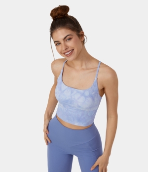 Halara Tie Dye Crisscross Backless Cropped Yoga Tank Women's Tops Dreamy Blue | NXSLFVQ-28