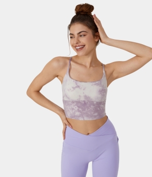 Halara Tie Dye Crisscross Backless Cropped Yoga Tank Women's Tops Tie-dye Lilac Purple | TDMRPLW-68