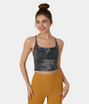 Halara Tie Dye Crisscross Backless Cropped Yoga Tank Women's Tops Black Mist | ZJCLTHX-37
