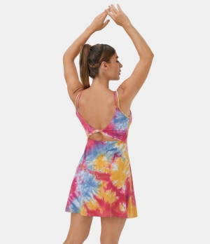 Halara Tie Dye Double Straps Backless Twisted 2-Piece Activity-Flipped Women's Dress Tie-dye Red Yellow | 514908-KTO