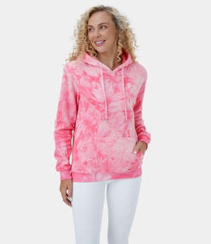 Halara Tie Dye Hooded Drawstring Kangaroo Pocket Fleece Casual Sports Sweatshirt Women's Tops Tie-dye Blossom | AEMCVUL-59