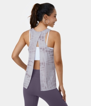 Halara Tie Dye Split Tie Back Barre Ballet Dance Tank-No Bra Women's Tops Stary Pink | DNBIOXU-60