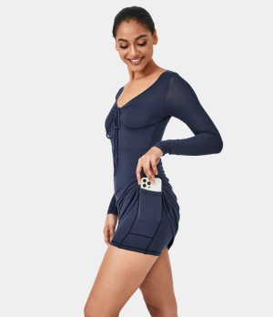 Halara Tie Front 2-in-1 Side Pocket Sports Women's Dress Deep Navy | 137820-WQJ