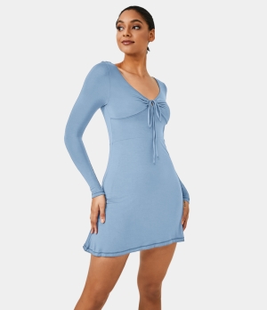 Halara Tie Front 2-in-1 Side Pocket Sports Women's Dress Deep Powder Blue | 518479-KMQ