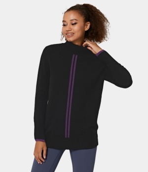 Halara Turtleneck Color Block Knit Sweater Women's Tops Black | LQSRHYE-43