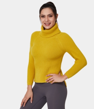 Halara Turtleneck Raglan Sleeve Split Plain Sweater Women's Tops Goldenrod | QSIJULF-09