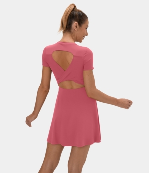 Halara Twisted Cut Out Barre Ballet Dance Flare Women's Dress Desert Rose | 289061-HBM