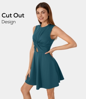 Halara Twisted Cut Out Side Pocket 2-Piece Flare Women's Dress Legion Blue | 942815-IDL