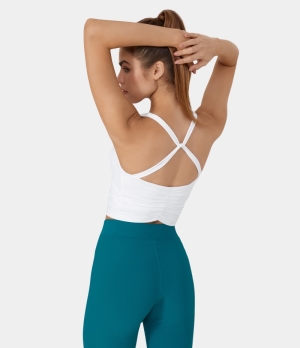 Halara Twisted Spaghetti Straps Ruched Cropped Yoga Tank Women's Tops White | EVKGWZT-67