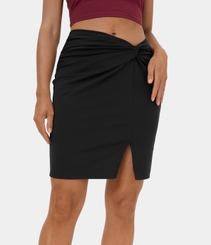 Halara Twisted Split Hem Bodycon Mini Casual-Front and Back Wearable Women's Skirts Black | 701548-OYV
