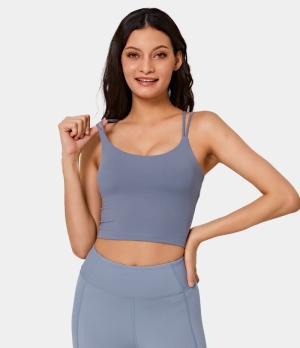 Halara U Neck Backless Crisscross Plain Cropped Tank Women's Tops Carolina Blue | BNDPQHM-56