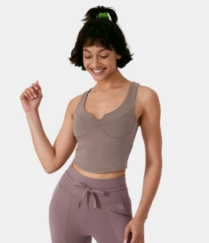 Halara U Neck Cropped Tank Women's Tops Dark Mauve | MBCLDRY-23