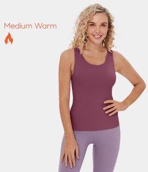 Halara U Neck Raw Hem Fleece Casual Tank Women's Tops Dry Rose | SZUQWLF-47