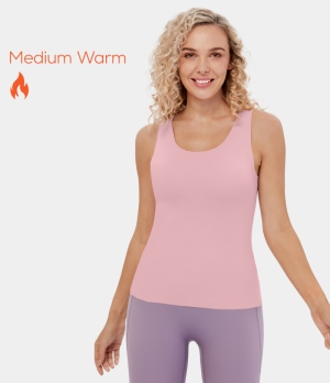 Halara U Neck Raw Hem Fleece Casual Tank Women's Tops Coral Blush | TERQNYU-23