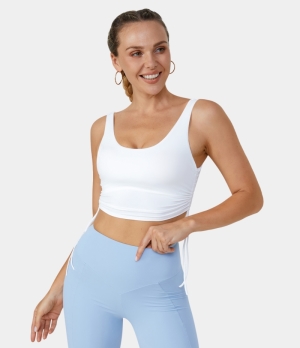 Halara U Neck Side Drawstring Cropped Yoga Tank Women's Tops White | IGOVEBD-76
