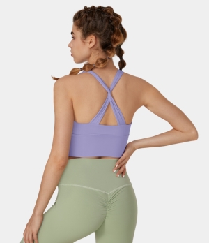 Halara V Neck Backless Crisscross Twisted Cropped Yoga Tank Women's Tops Wanderlust - Lilac | POCXMLW-48