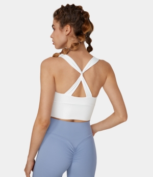 Halara V Neck Backless Crisscross Twisted Cropped Yoga Tank Women's Tops White | QMJAEXO-32