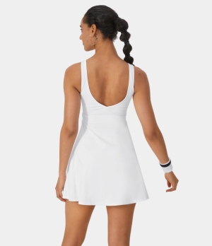 Halara V Neck Backless Side Pocket 2-Piece Flare Tennis Women's Dress White | 462173-MAO