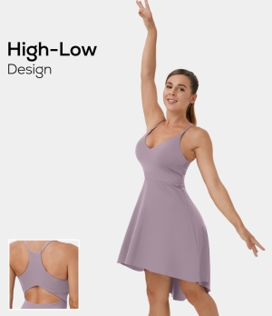 Halara V Neck Racerback Cut Out High Low Barre Ballet Dance Women's Dress Lavender Frost | 342901-NWQ