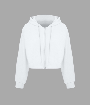 Halara Waffle Hooded Drawstring Zipper Cropped Casual Sports Sweatshirt Women's Tops White | TIAQOBY-19