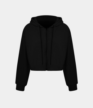 Halara Waffle Hooded Drawstring Zipper Cropped Casual Sports Sweatshirt Women's Tops Black | UAWXJEC-25