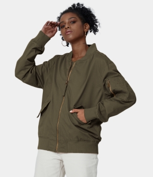 Halara Zipper Pocket Plain Moto Jacket Women's Tops Grey Green | PHAFIUB-19