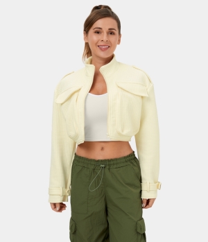 Halara Zipper Side Pocket Removable Hem Cropped Casual Cargo Jacket Women's Tops Green Essence | QWMRIUN-08