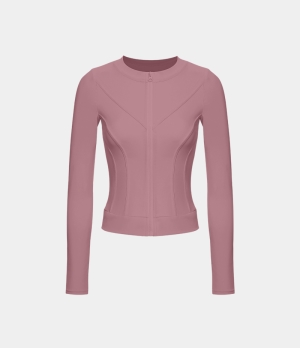 Halara Zipper Thumb Hole Yoga Jacket Women's Tops Walk of Fame - Blush | ZBEKFJH-79